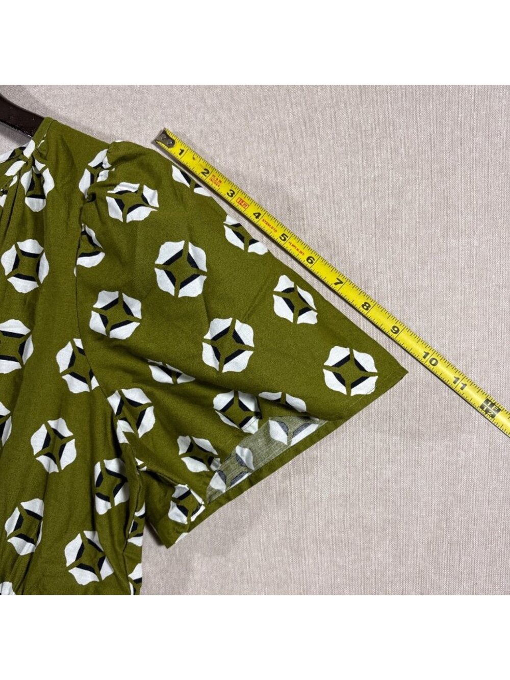 Anthropologie Somerset Olive Green Geometric Print Maxi Dress Size S Pockets - Picture 9 of 11